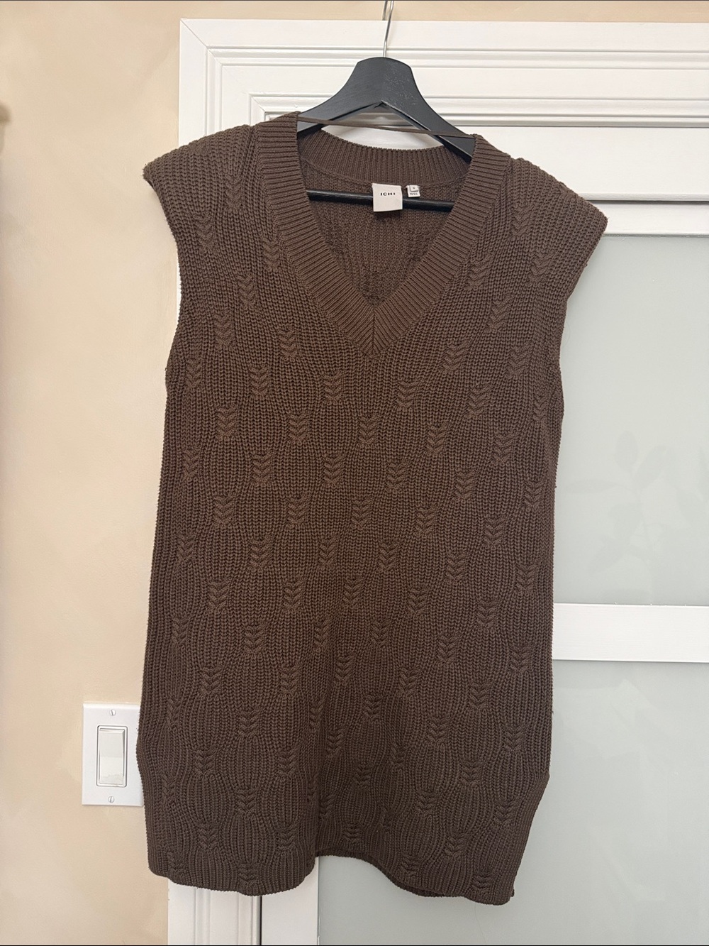 Sleeveless V-Neck Knit Vest in Brown by ICY